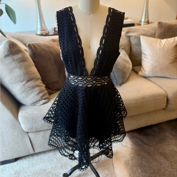 Vici Dresses & Skirts - Tiered Black Lace Mini Dress with Deep V